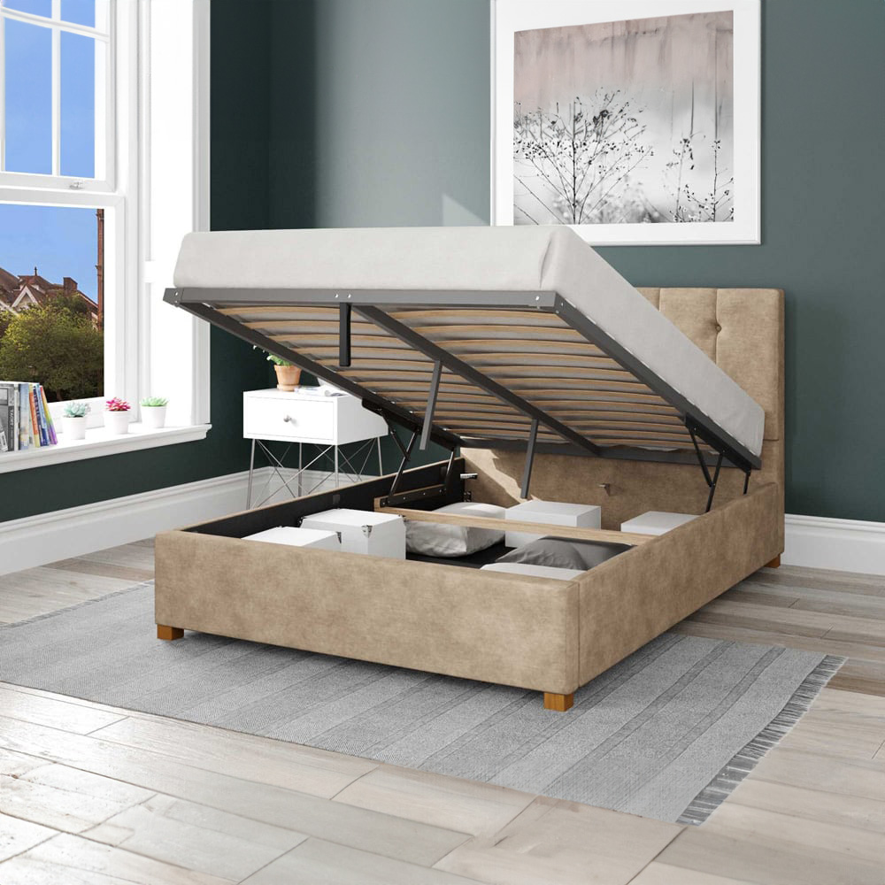 Aspire Hepburn Super King Beige Kimiyo Linen Ottoman Bed Image 2