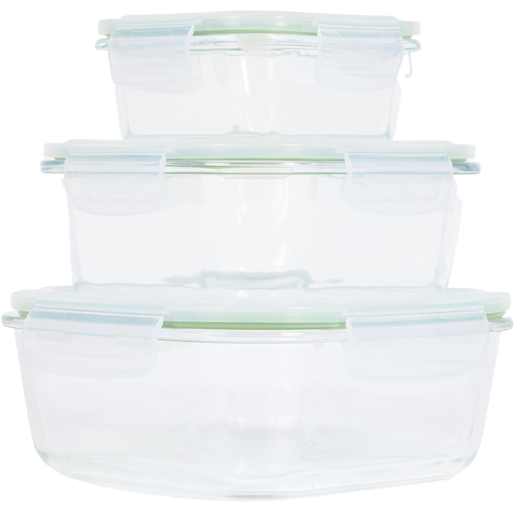 Set of 3 Glass Square Food Storage Containers - Clear Image 1