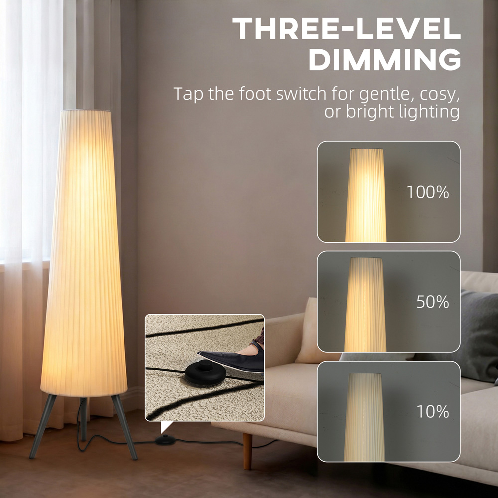 HOMCOM White Dimmable Tripod Floor Lamp with Grey Wood Legs Image 7