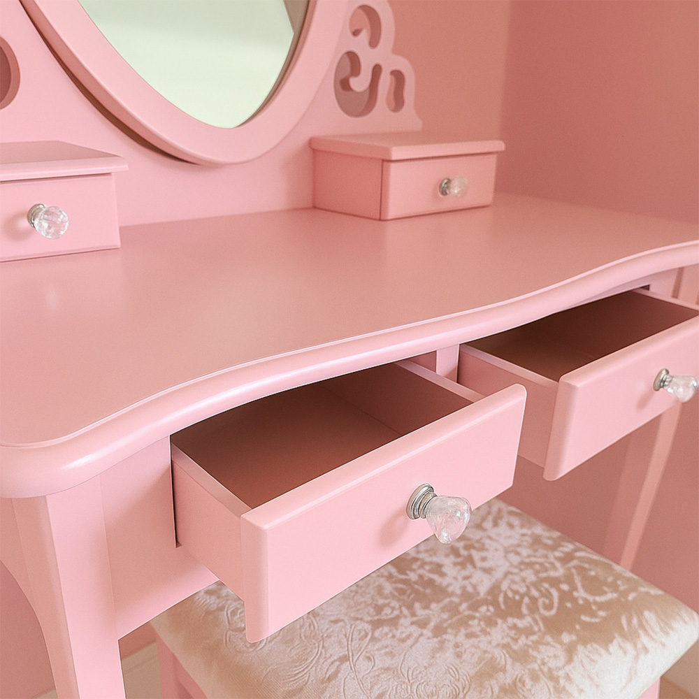 Portland 4 Drawer Pink Dressing Table Set with Mirror Image 4
