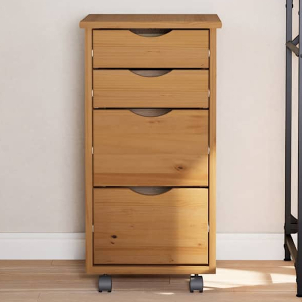vidaXL Moss 4 Drawer Honey Brown Solid Pine Mobile Chest of Drawers Image 1