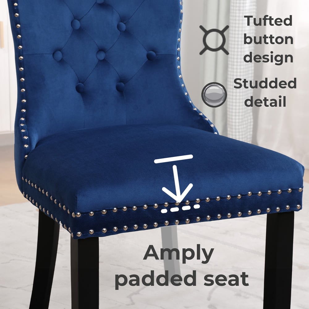 Neo Set of 2 Blue Studded Velvet Dining Chair Image 6