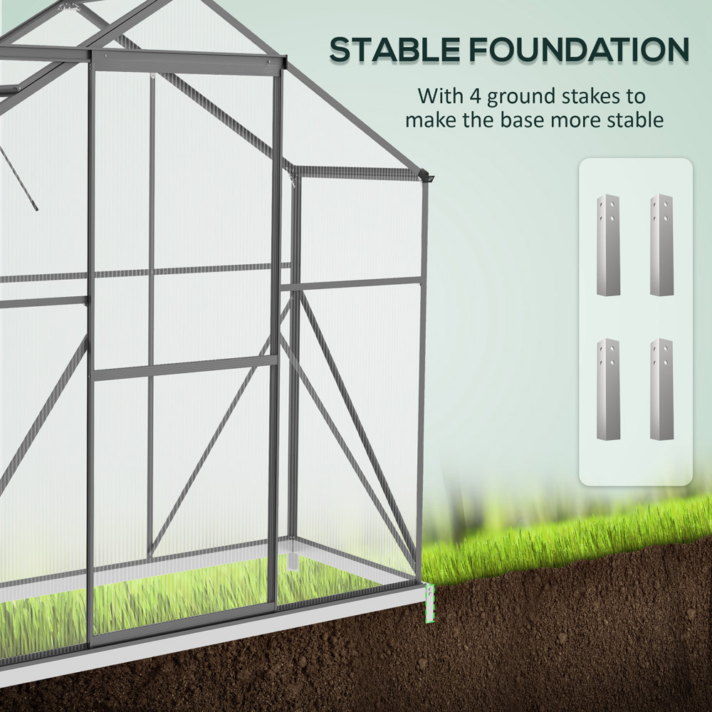 Outsunny Dark Grey Aluminium Polycarbonate 6 x 2.5ft Greenhouse Image 5
