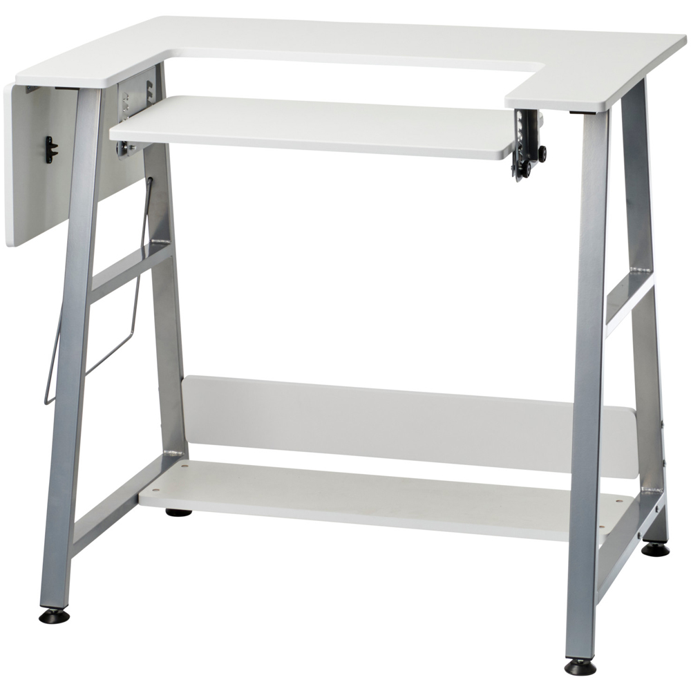 Sewing Online WC1013 Single Shelf White and Silver Height Adjustable Small Sewing Table Image 3