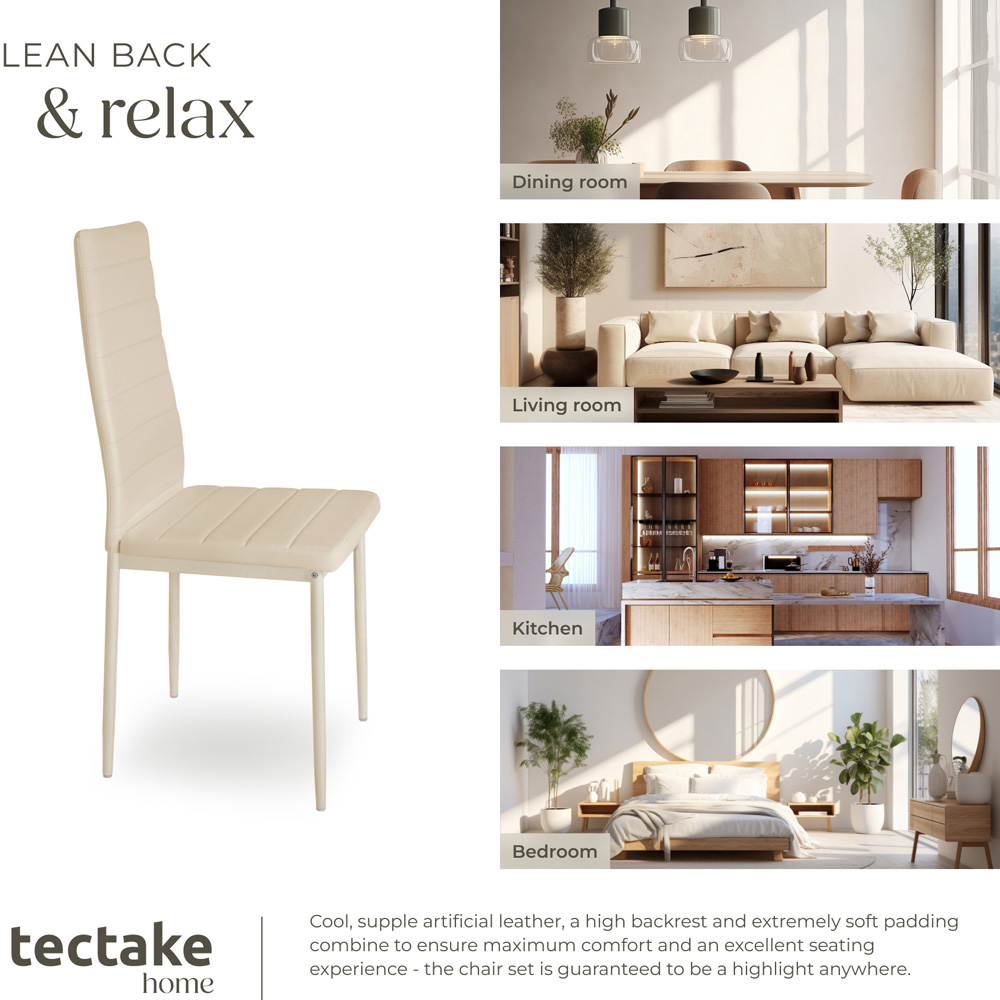 tectake Set of 6 Beige High Backrest Padded Dining Chair Image 8