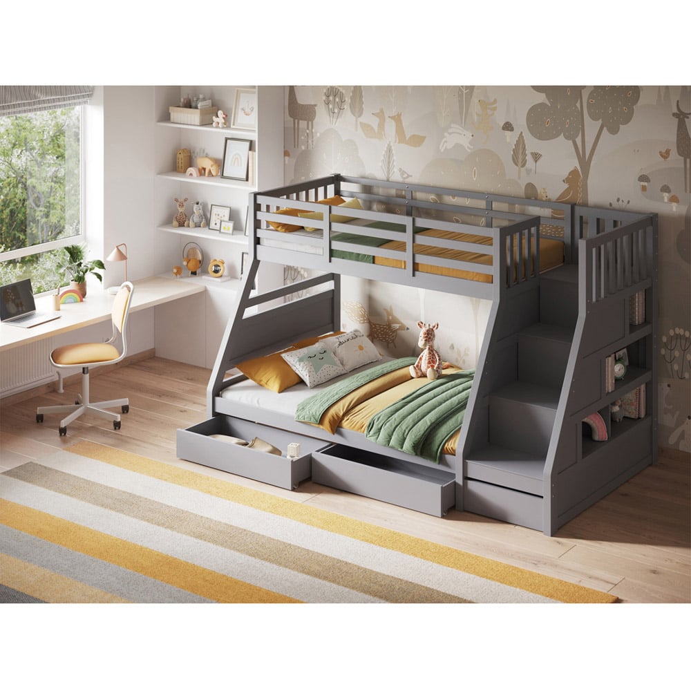 Flair Lunar Triple Sleeper Grey 3 Drawer Bunk Bed Image 3