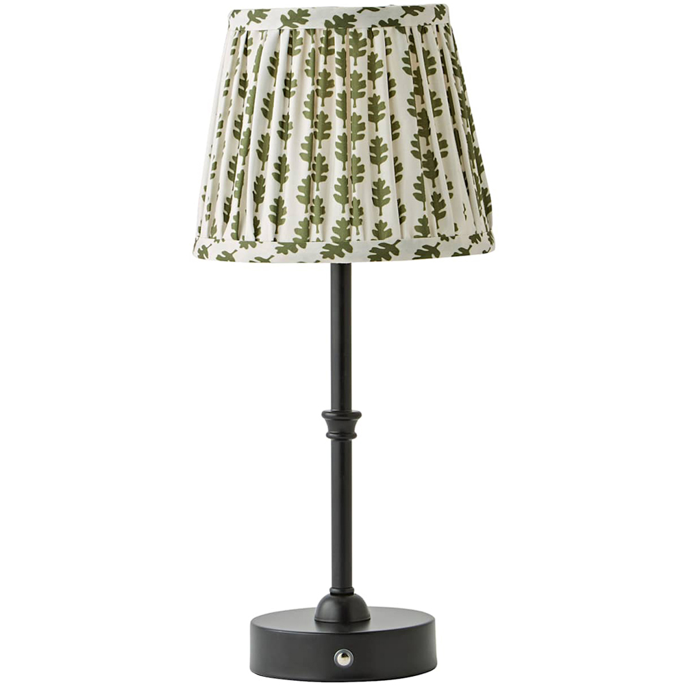 ValueLights Lowe Green Ditsy Floral Pleated Shade Black Rechargeable Table Lamp with Bulb Image 1