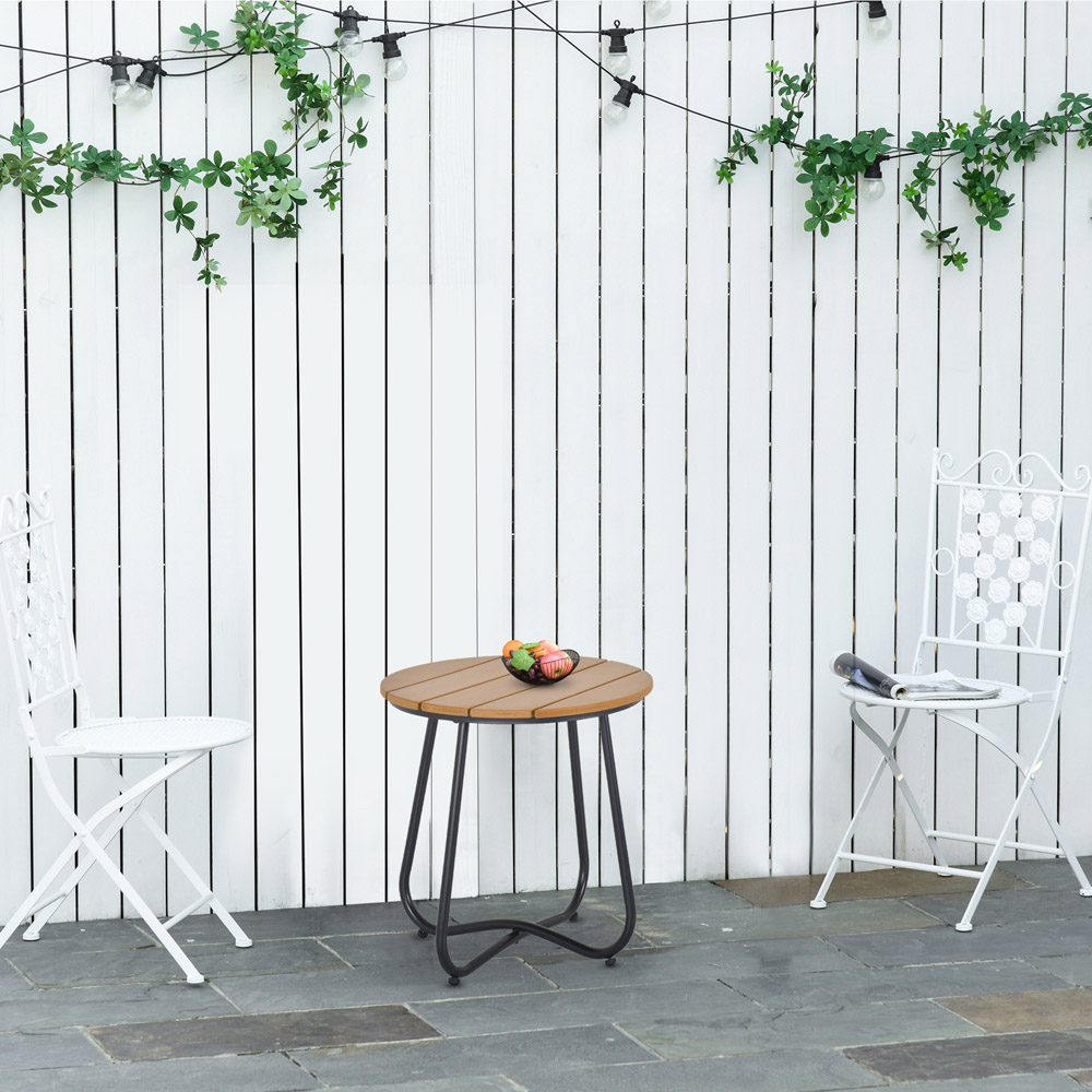 Outsunny Natural Wood and Black Round Outdoor Side Table Image 5