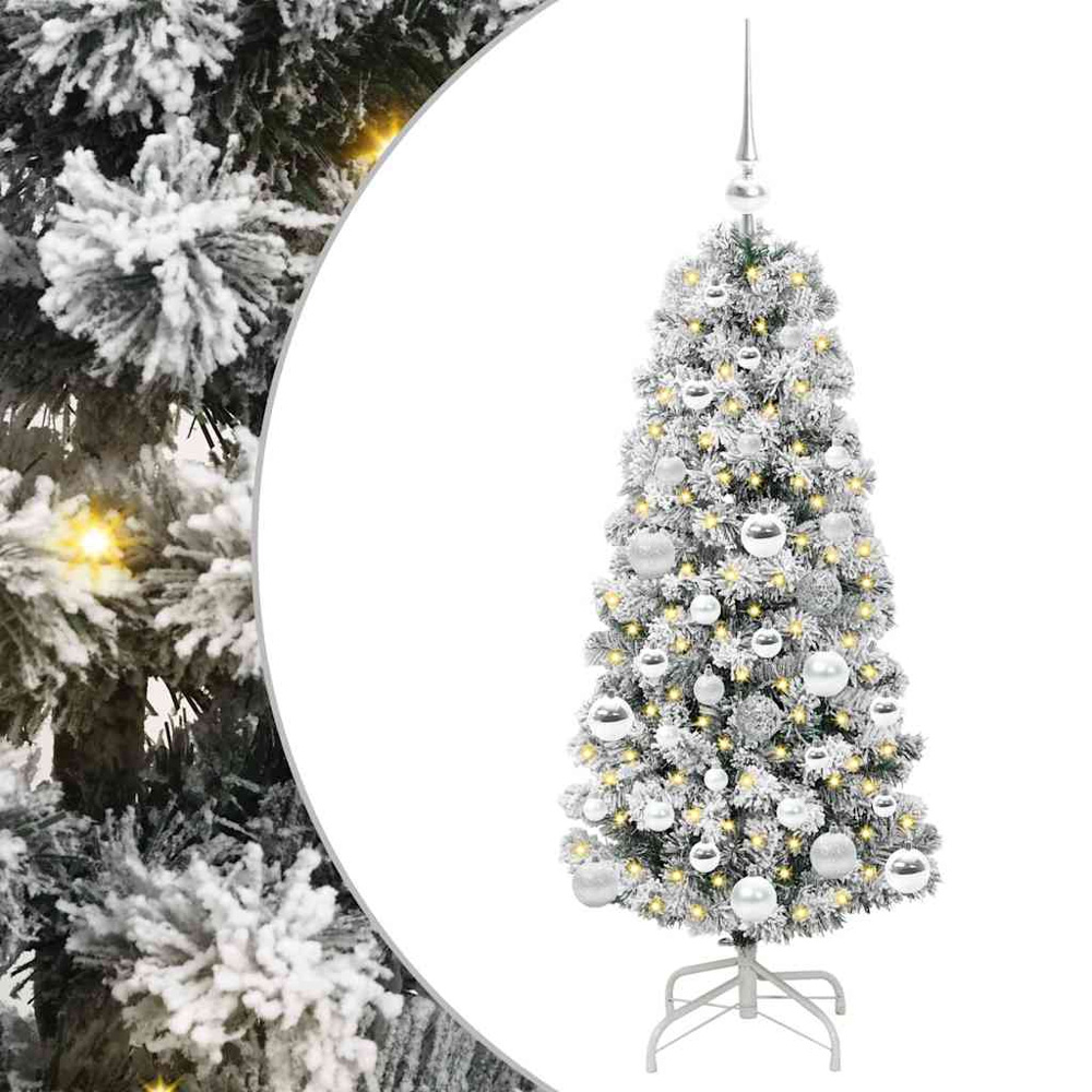 vidaXL Pre-Lit Warm White LED and Silver Baubles Snow Flocked Artificial Christmas Tree 4ft Image 2