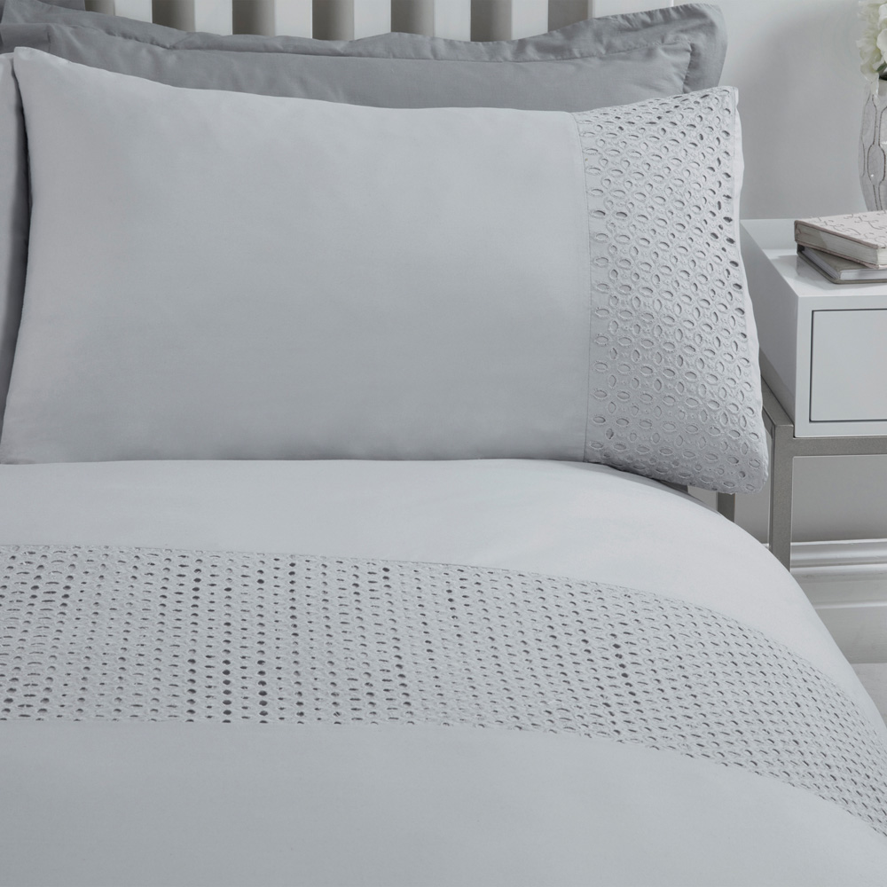 Smart Living Double Silver and Grey Lace Border Duvet Cover Set Image 3