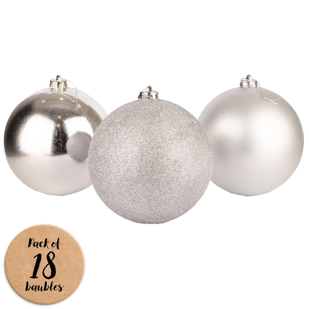 Shatchi 6cm Silver Shatterproof Christmas Bauble 18 Pack Image 1