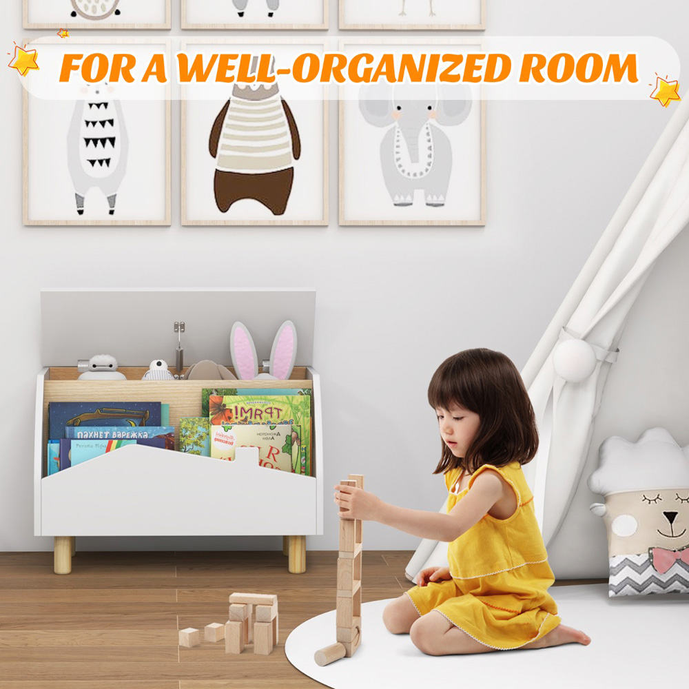 Costway White Kids Toy Box with Safety Hinge Image 5