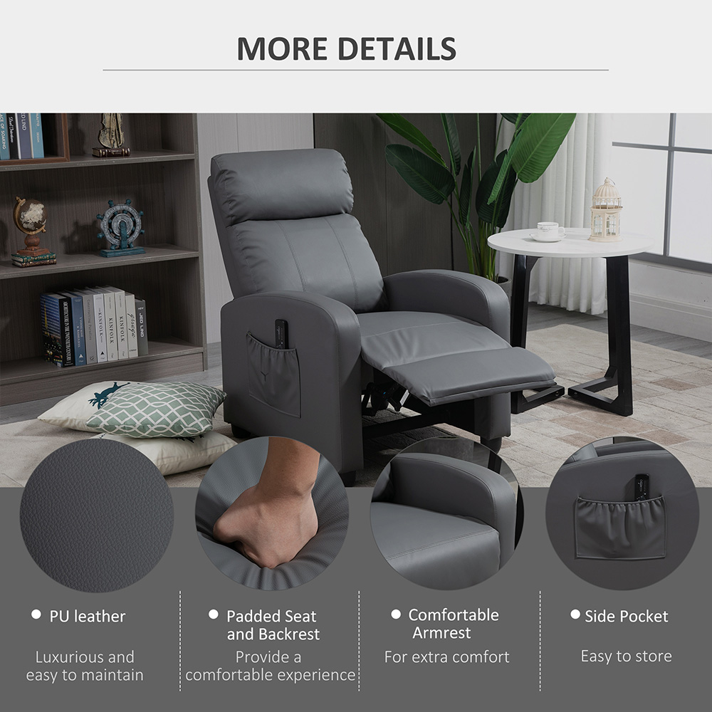 Portland Grey PU Leather Massage Recliner Chair with Remote Image 8