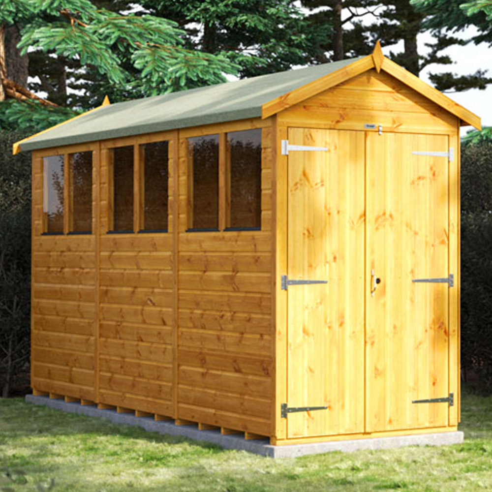 Power Sheds 12 x 4ft Double Door Apex Wooden Shed with Window Image 2