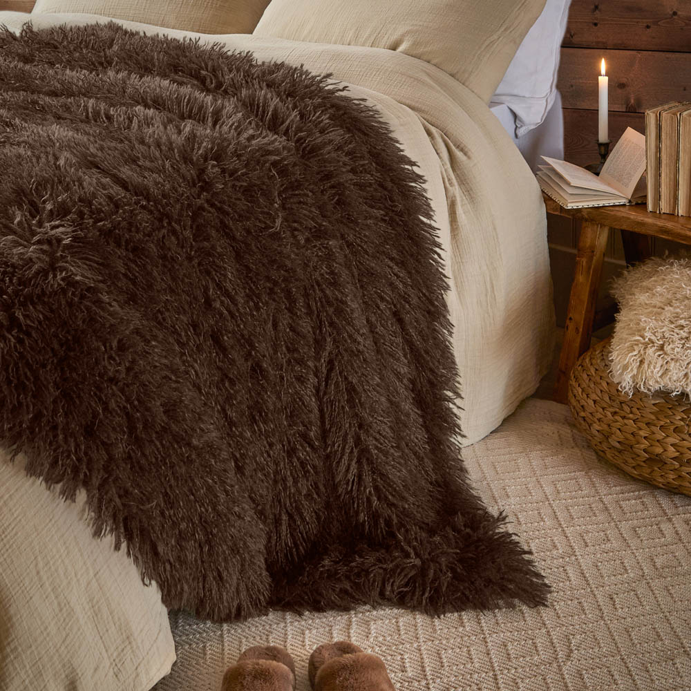 Furn Rowan Chocolate Faux Fur Reversible Throw 130 x 175cm Image 2