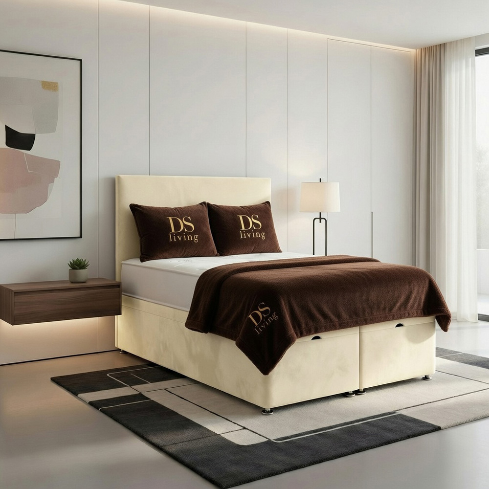 DS Living Prima Super King Size Cream Plush Divan Bed Image 4