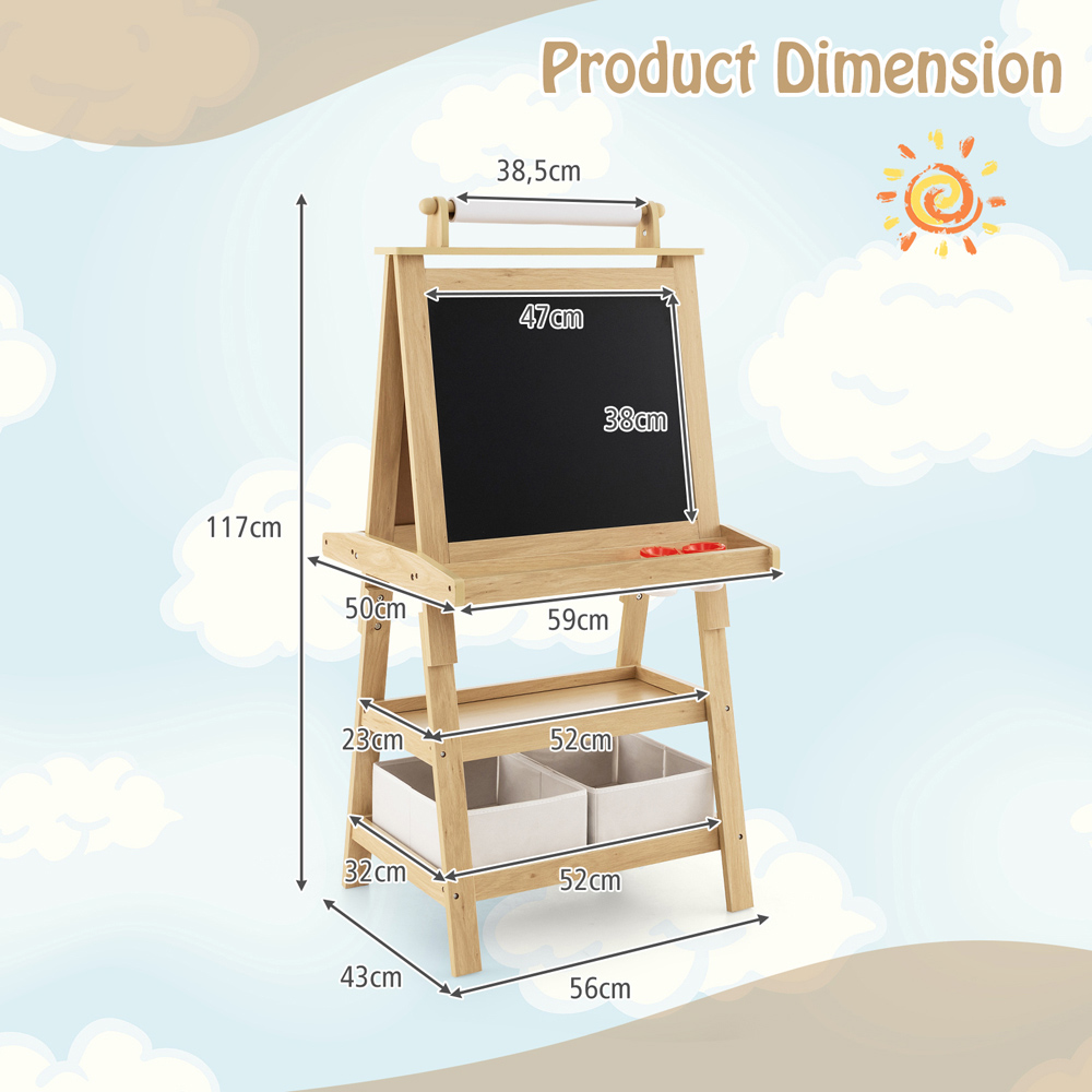 Costway Kids Natural Double Sided Art Easel with Paper Roll Image 7