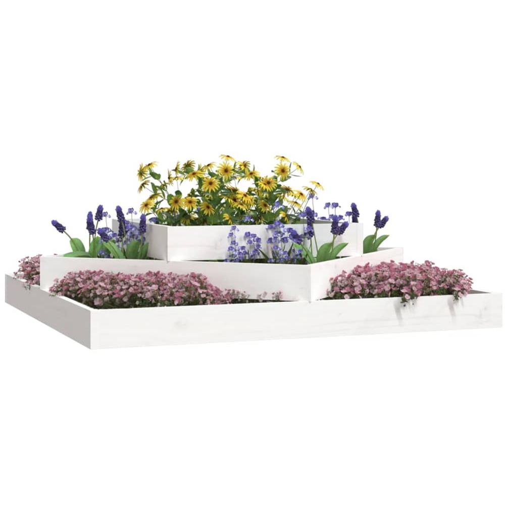 vidaXL 3-Tier White Solid Pine Wood Garden Planter 112 x 112 x 27cm Image 2