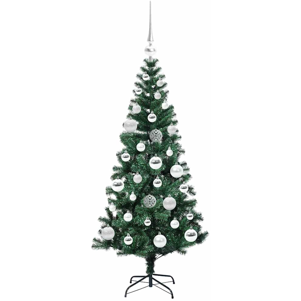 vidaXL Pre-Lit Silver Baubles Green Artificial Christmas Tree 4ft Image 4