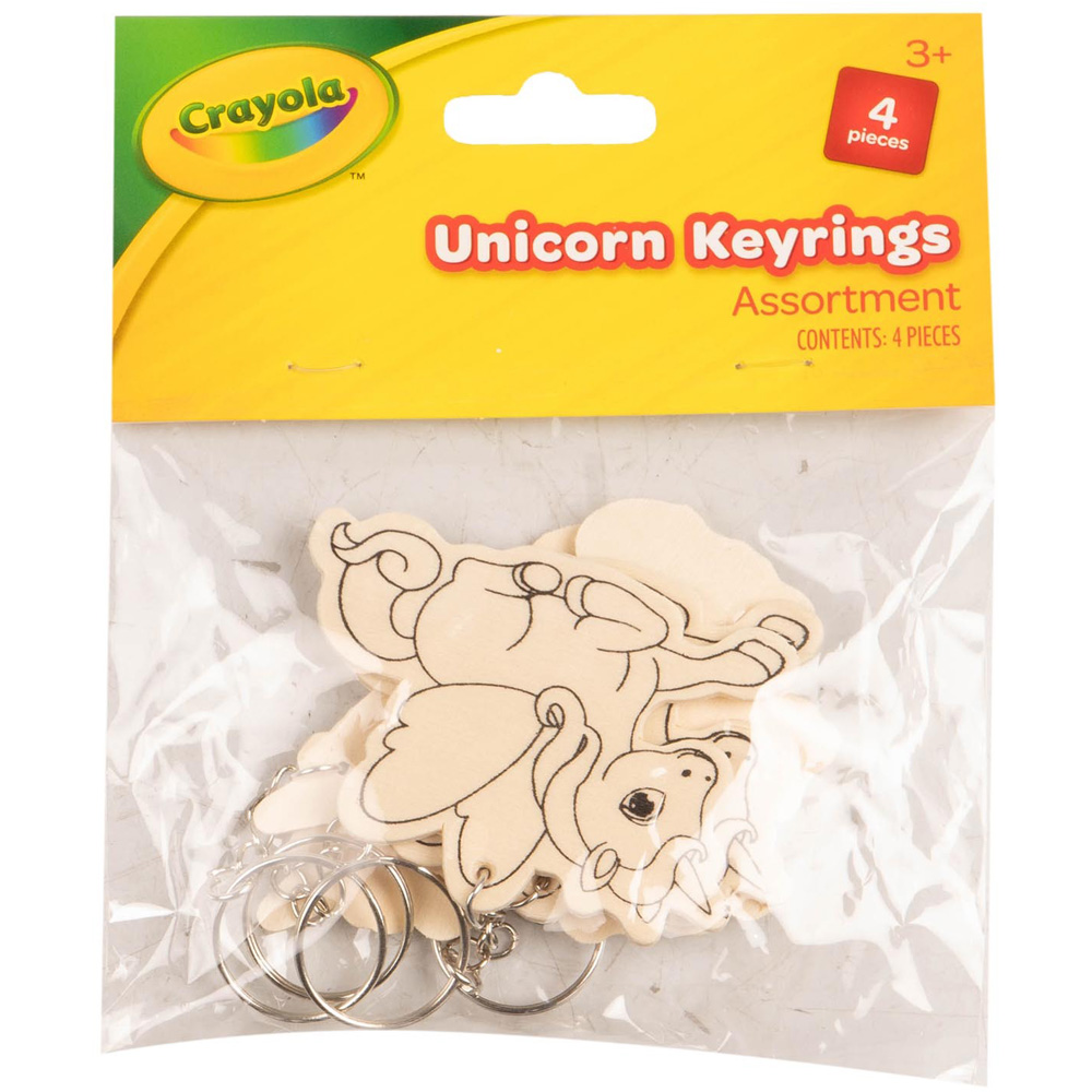Pack of Four Crayola Wooden Unicorn Keyrings Image