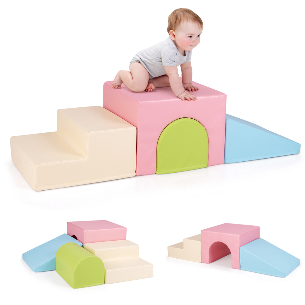 Costway Pink Infant Baby and Toddlers Climb and Crawl Playset 4 Piece Image 4