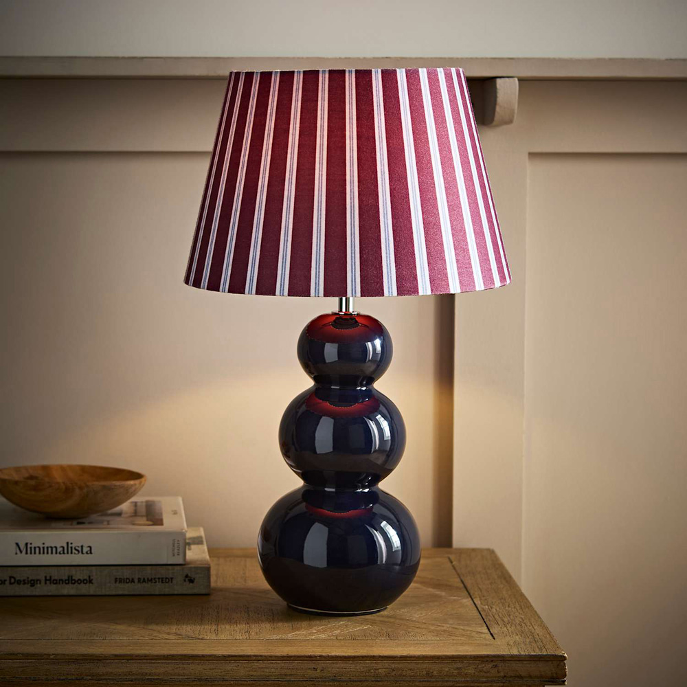 ValueLights Edie Stripe Shade Navy Bobble Ceramic Table Lamp with Bulb Image 5