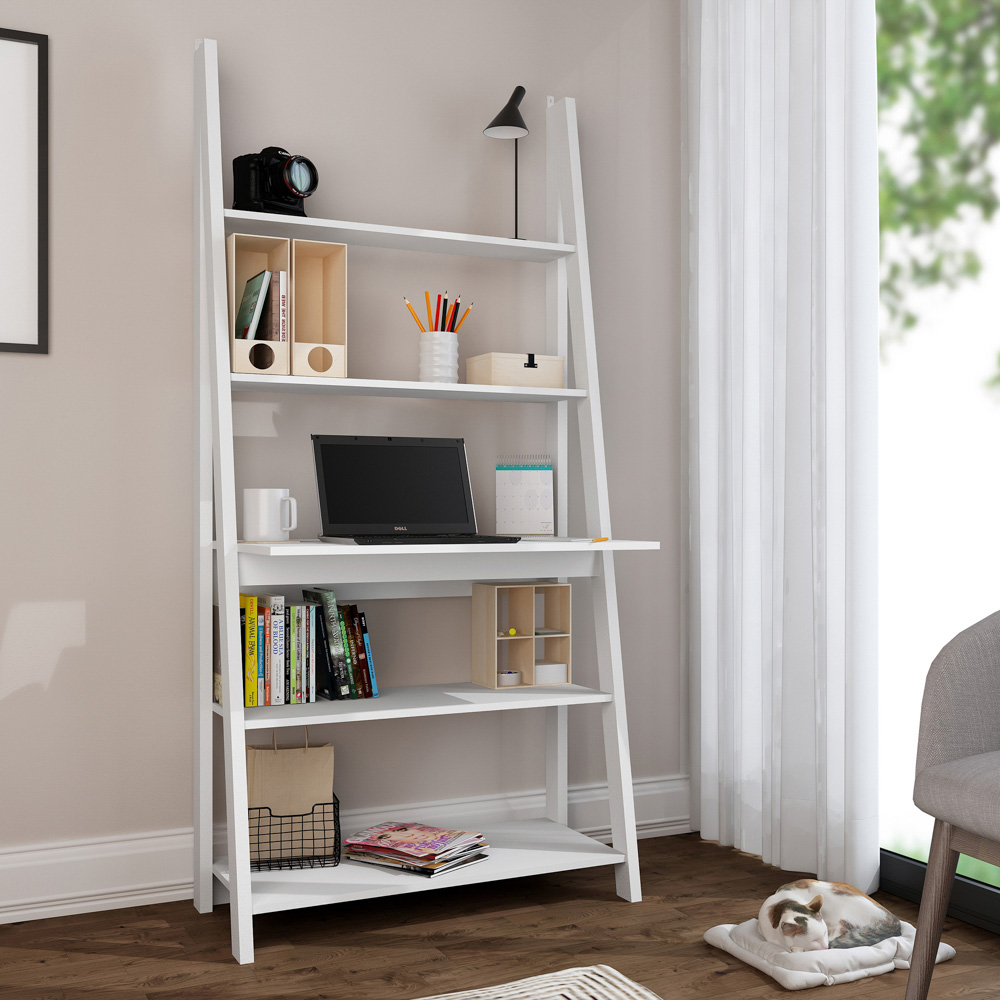 Tiva 5 Shelf White Ladder Desk Image 4
