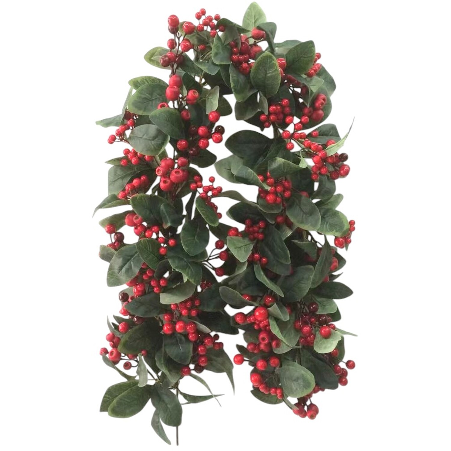 Grand Leaves and Red Berry Cluster Garland Green Image 2