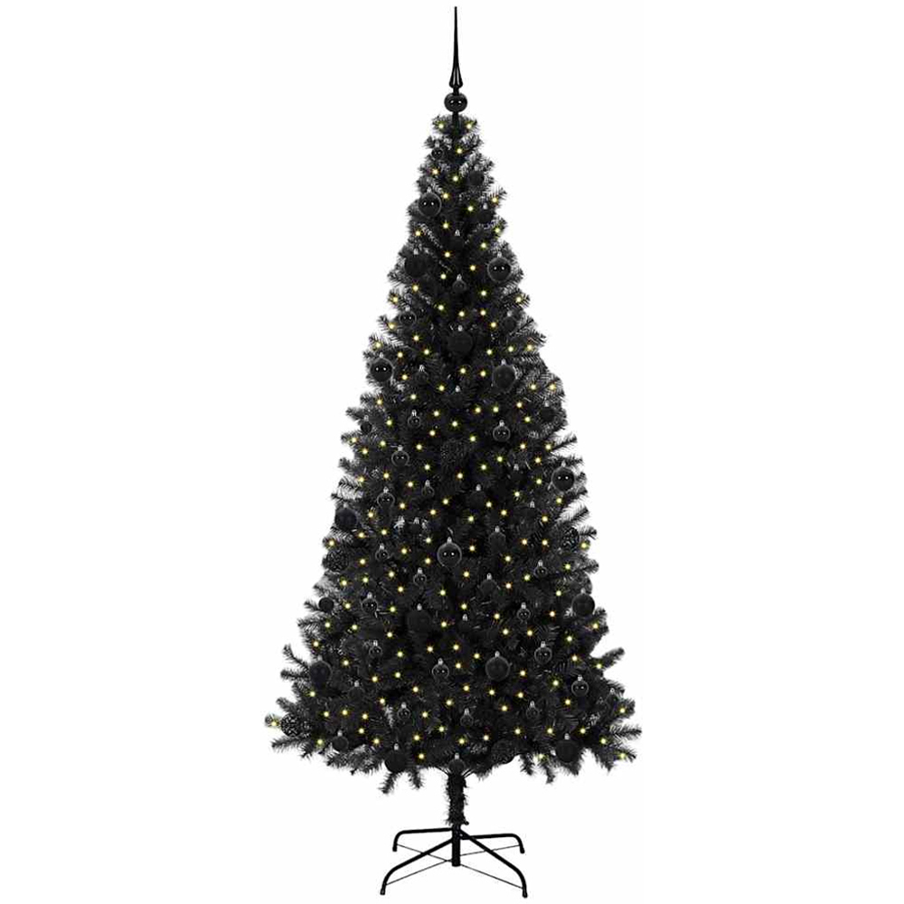 vidaXL Pre-Lit Black Baubles Black Artificial Christmas Tree 7ft Image 1