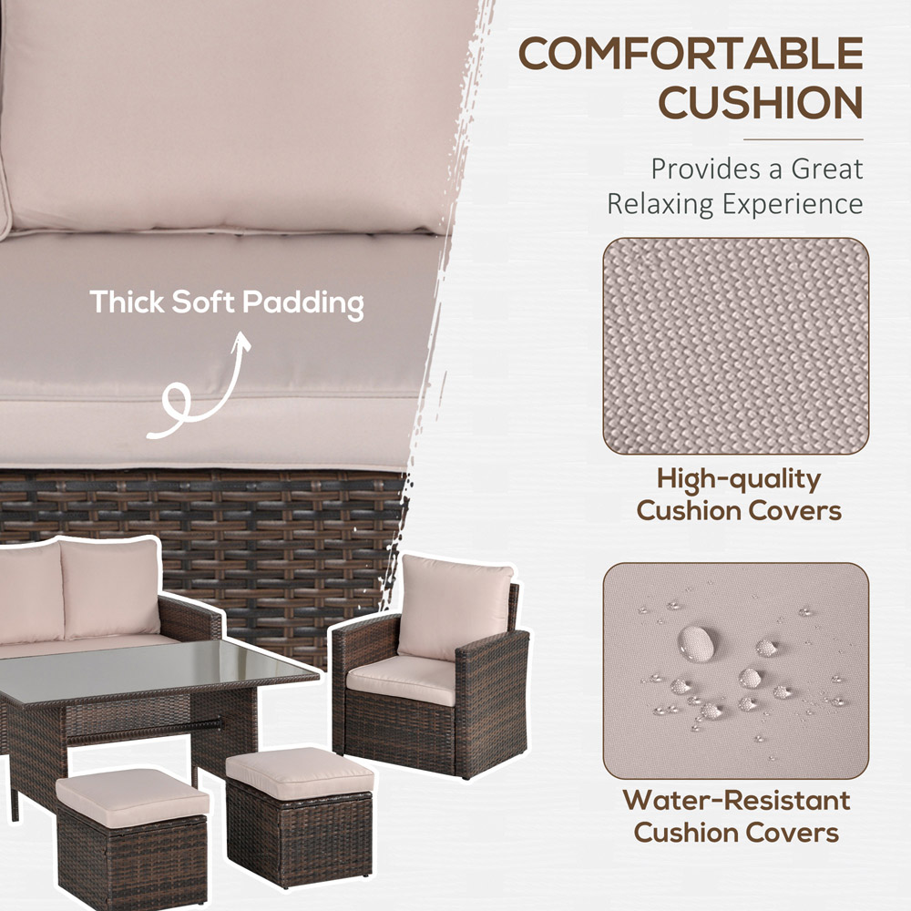 Outsunny 7 Seater PE Rattan Dining Sofa Set Mixed Brown Image 5