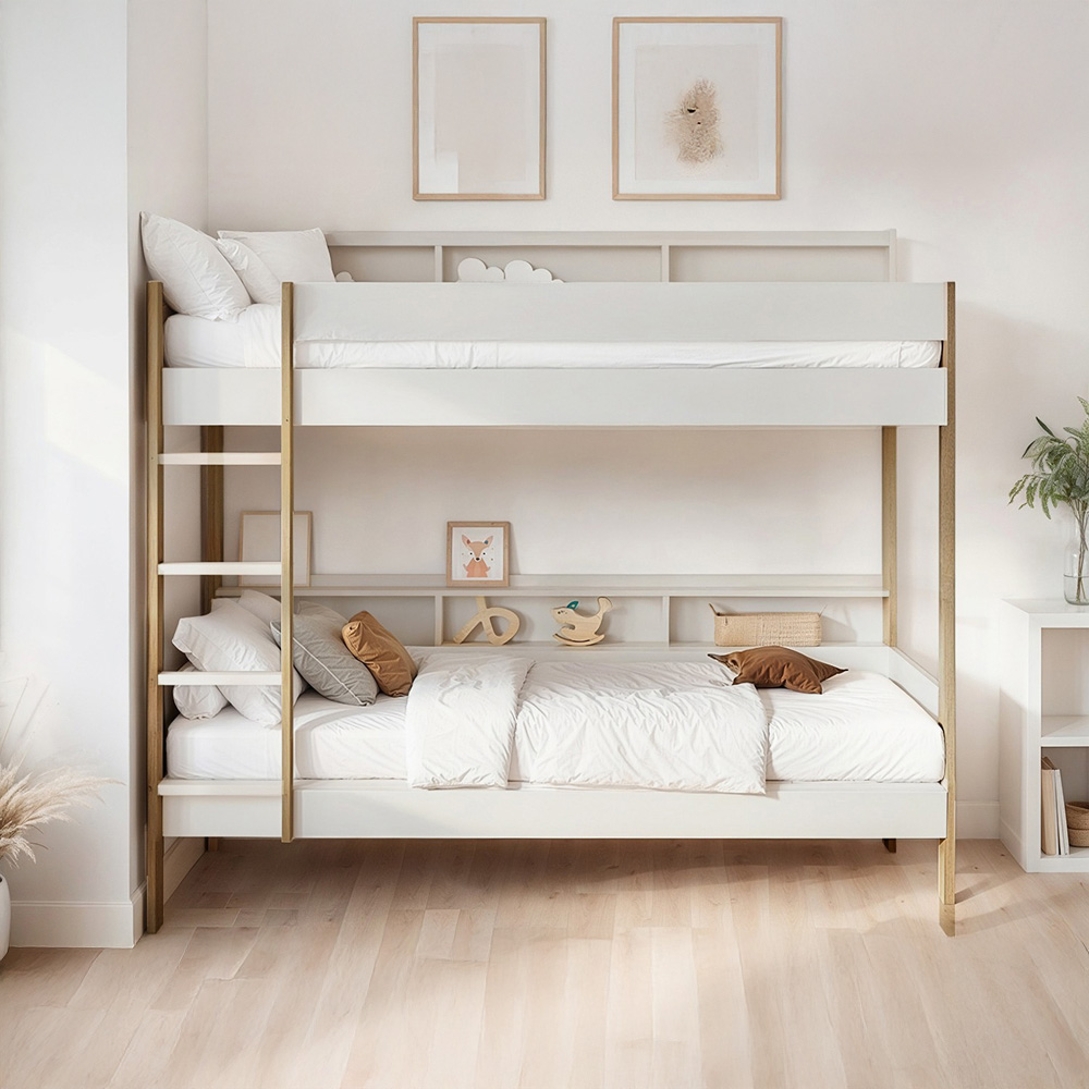 Noomi Bodie Single White and Oak Pine Storage Bunk Bed Image 6