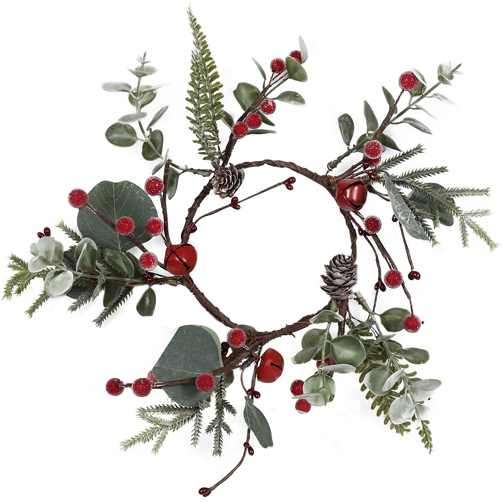 Green Candle Ring with Red Berry with Bells Image 1