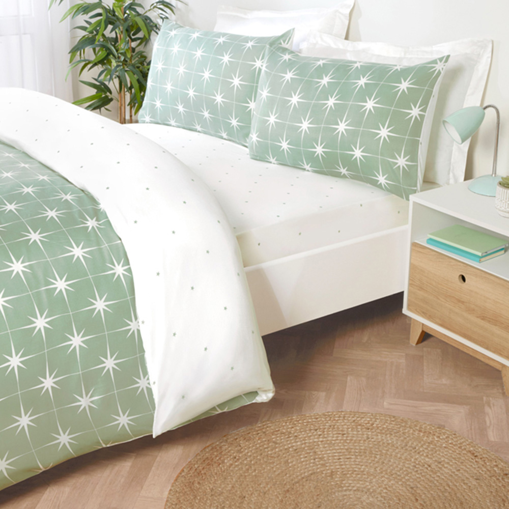 Serene Northern Stars Double Green Microfibre Fabric Duvet Set Image 4