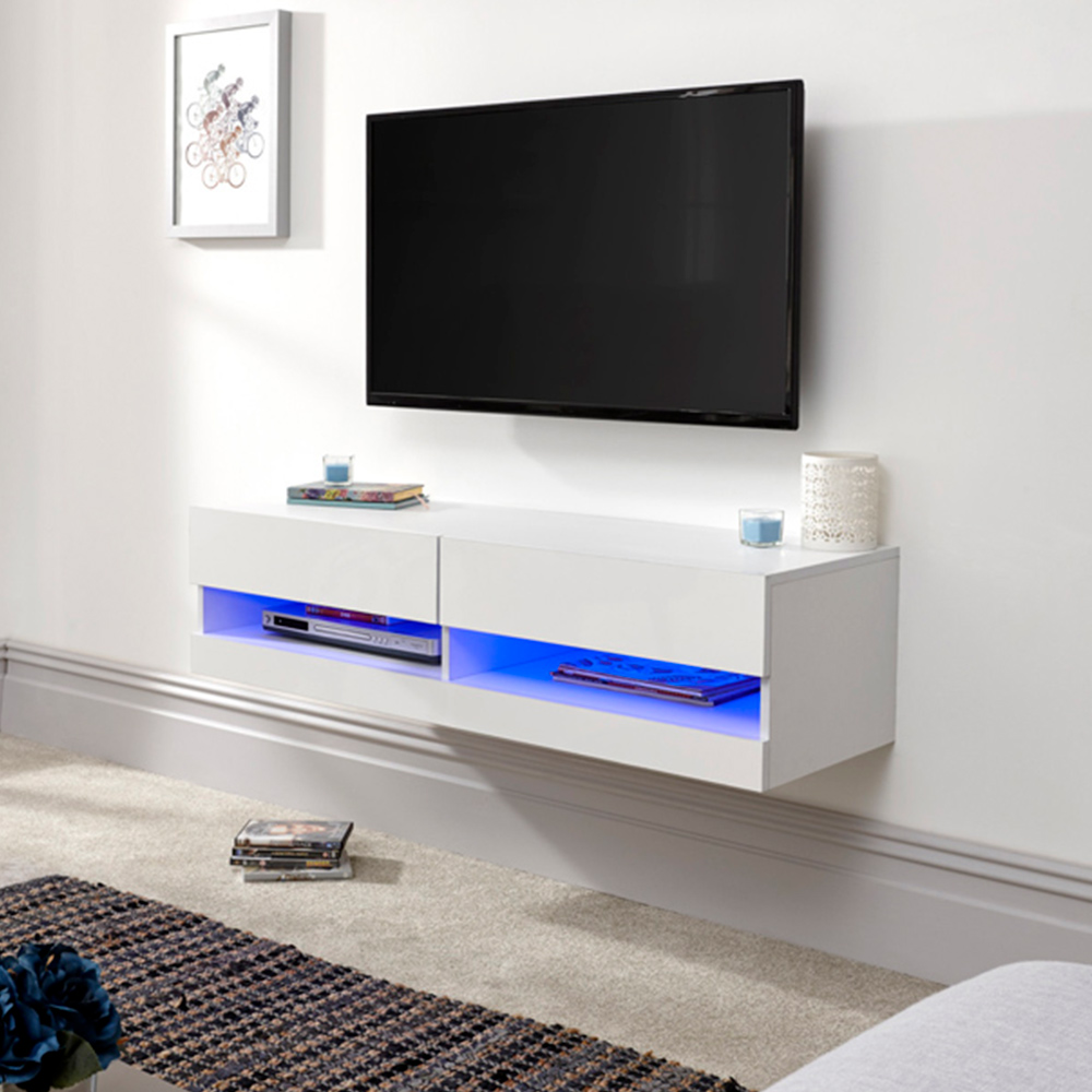 GFW Galicia White Small Wall TV Unit with LED Image 3