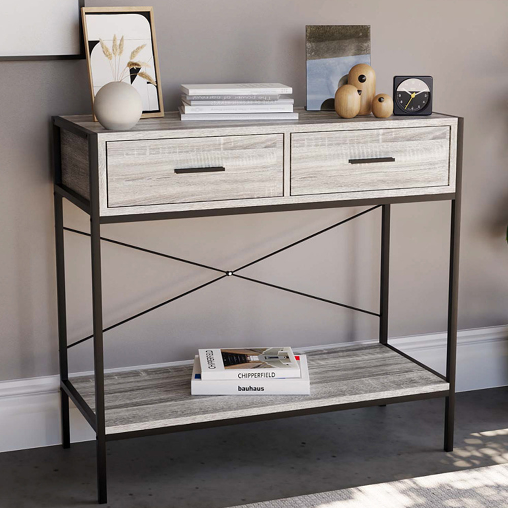 Vida Designs Brooklyn 2 Drawer Grey Console Table Image 1