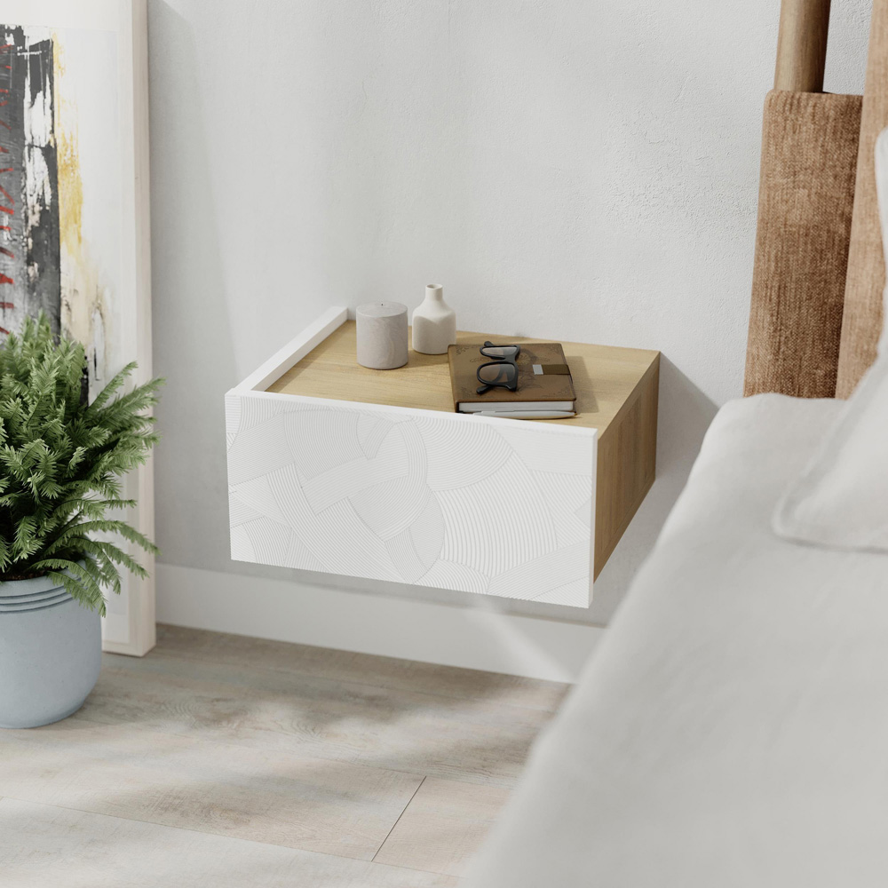 Decortie Onda Single Drawer White Wall-Mounted Bedside Table Image 4