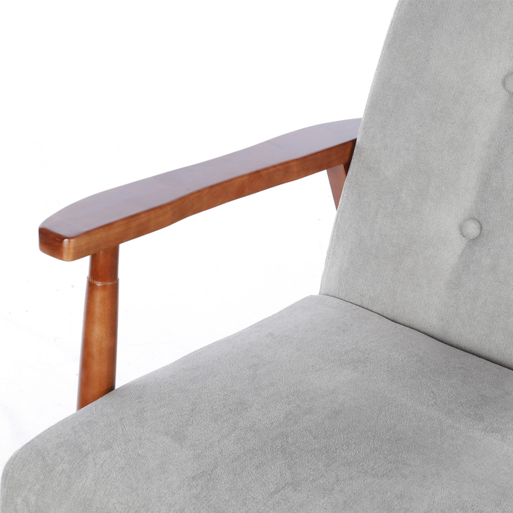 Living and Home 2 Seater Walnut and Light Grey Upholstered Tufted Sofa Image 3