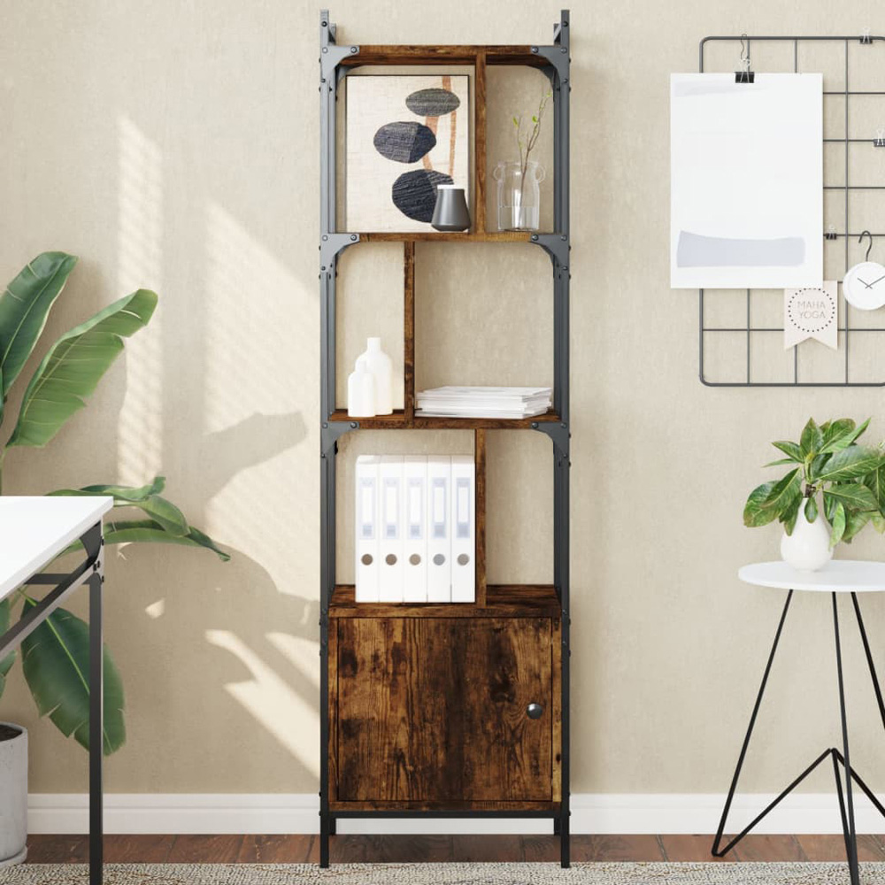 vidaXL Single Door 3 Shelf Smoked Oak Bookcase Image 1