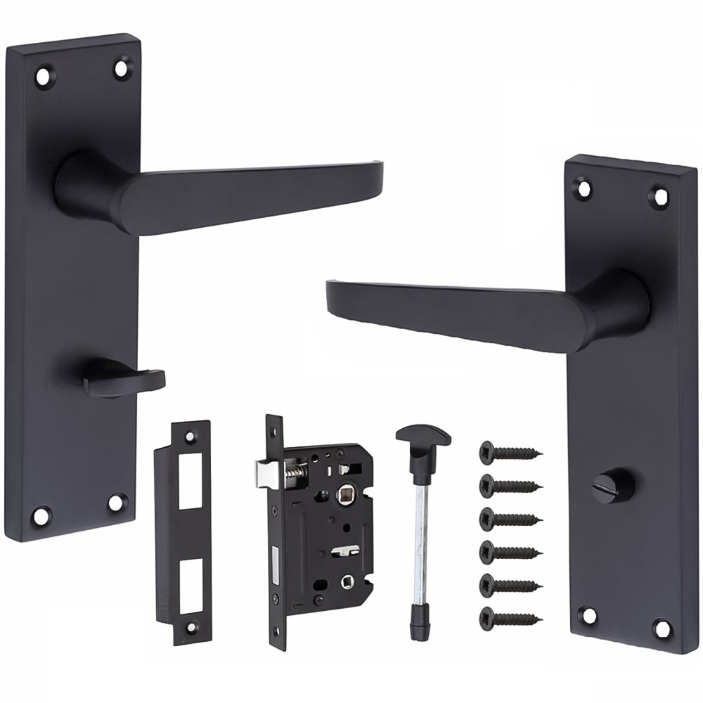 Golden Grace Victorian Straight Matt Black Privacy Handles and Mortise Lock Set Image 1