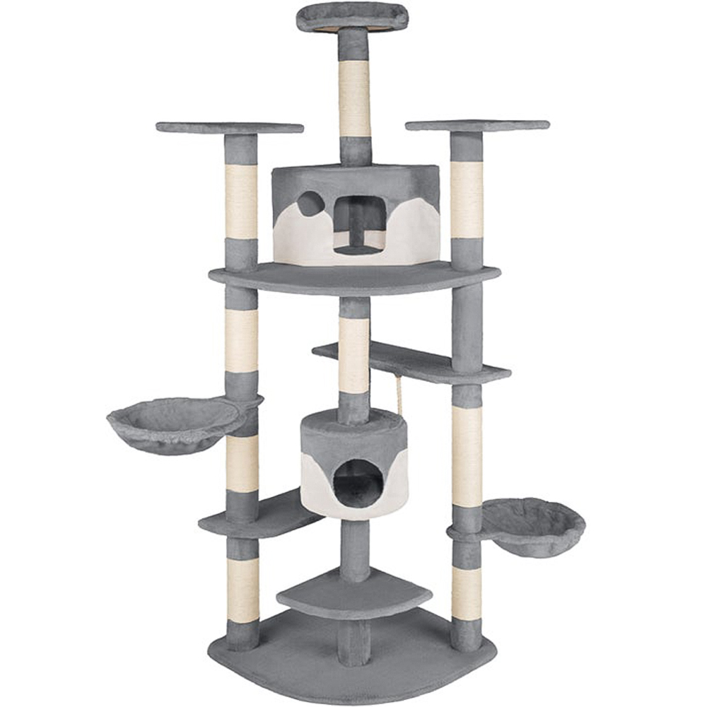 tectake Nelly Grey and White Cat Tree with Scratching Posts 204cm Image 1