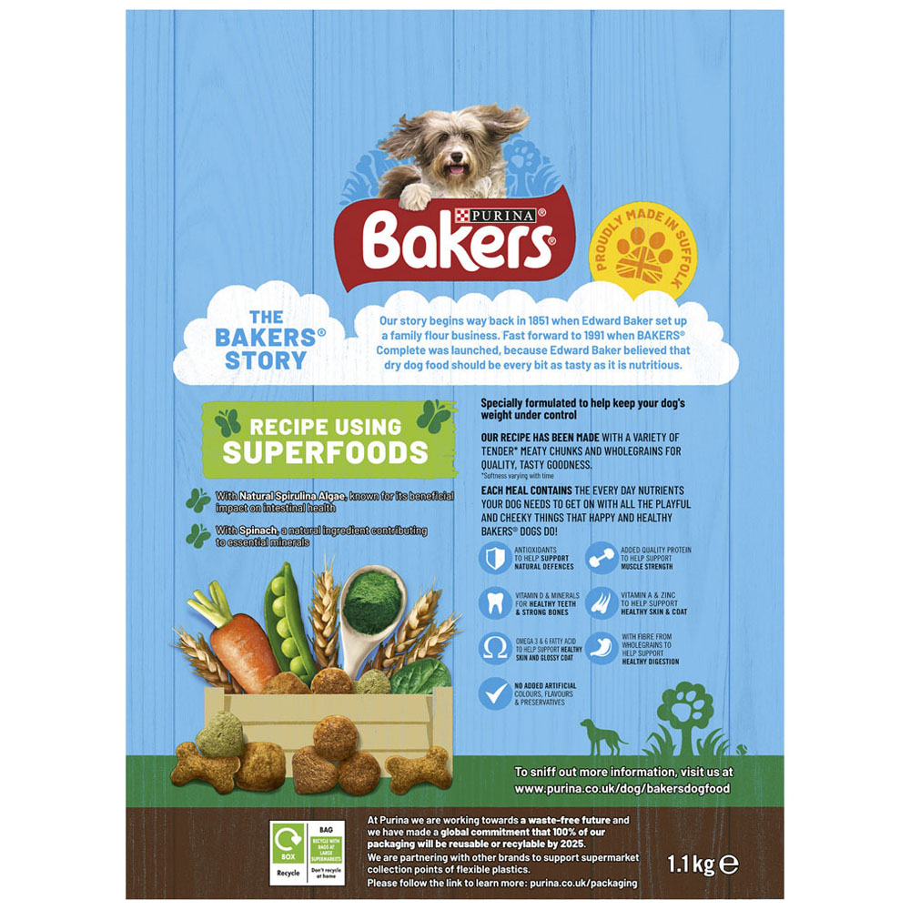 Bakers Weight Control Dry Dog Food Chicken 1.1kg Wilko