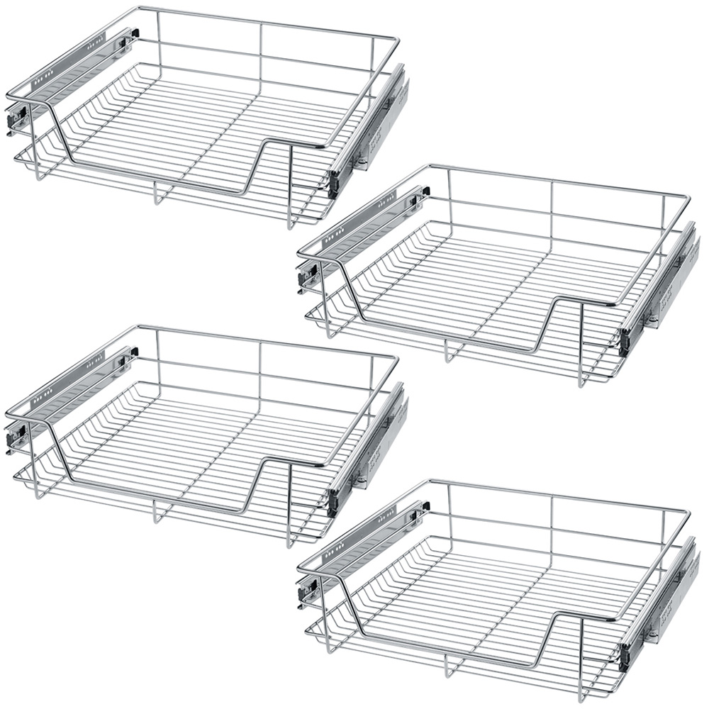 tectake Chrome Drawer with Telescopic Runner 4 Pack Image 1