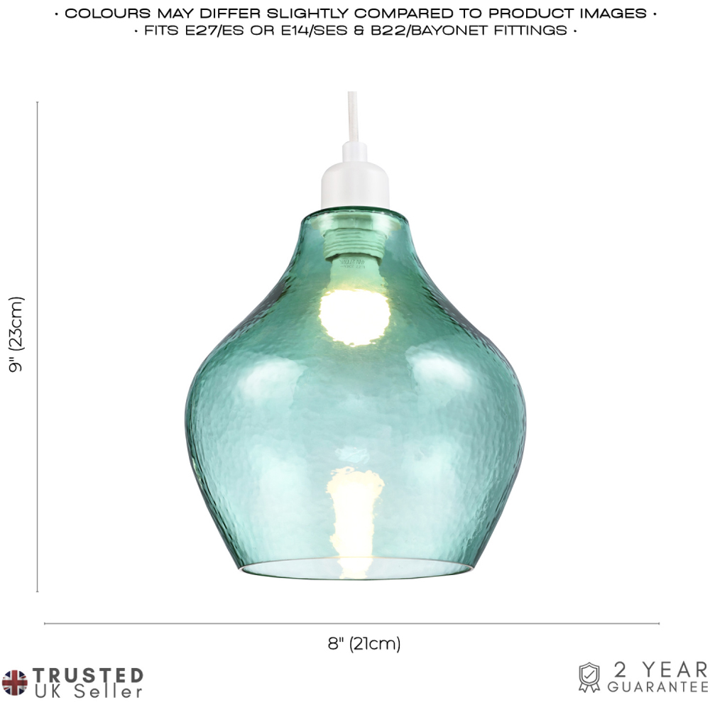 Happy Homewares Emerald Light Green Circular Dimpled Glass Pendant Shade Image 6