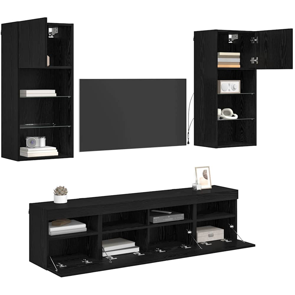 vidaXL LED Black Oak TV Wall Unit Image 3
