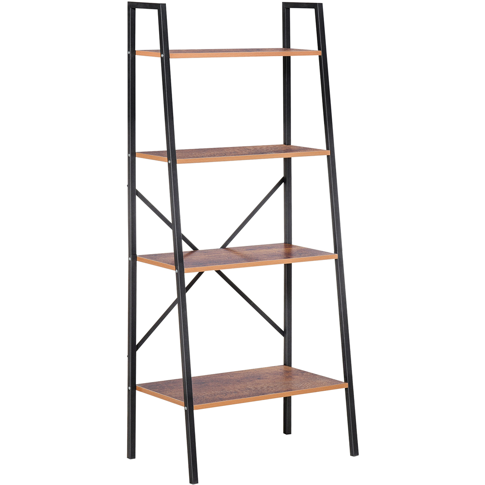 HOMCOM 4 Shelf Vintage Black brown Ladder Bookcase Image 2