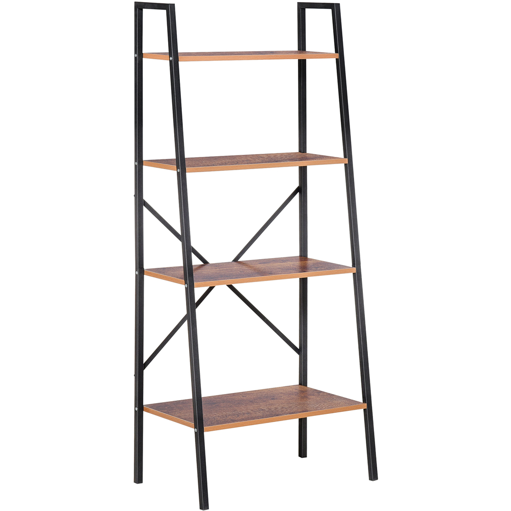 Portland 4 Shelf Vintage Black brown Ladder Bookcase Image 2