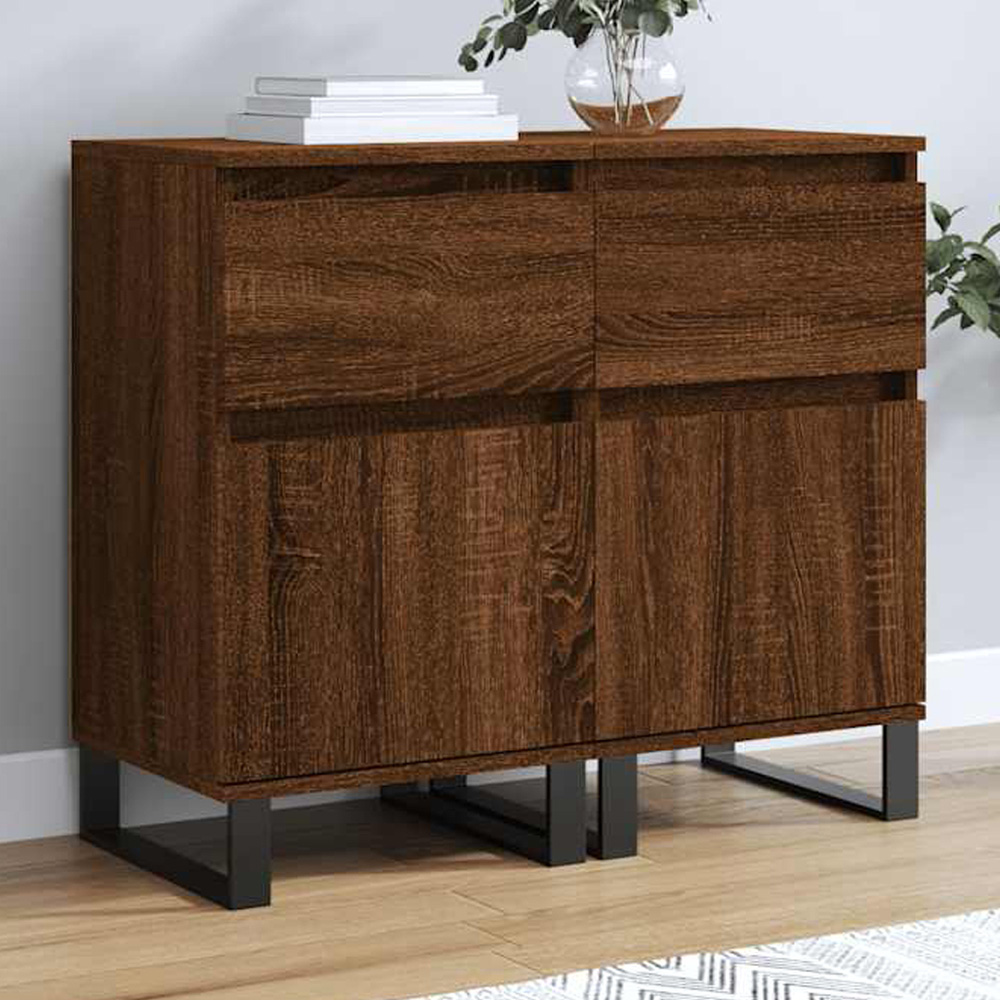 vidaXL Single Door Single Drawer Brown Oak Sideboard Set of 2 Image 1