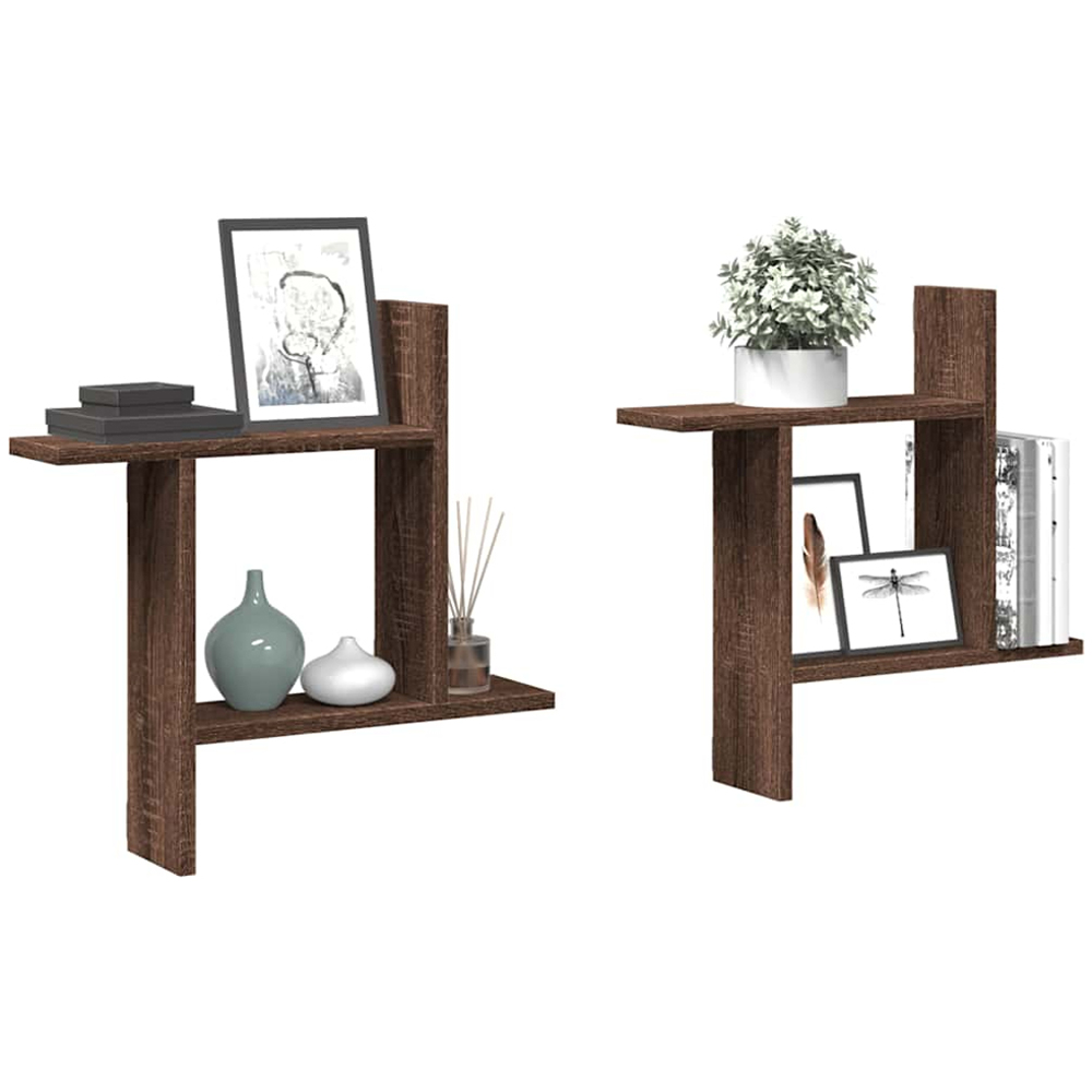vidaXL 50 x 12 x 50cm Set of 2 Brown Oak Wall Shelf Image 3