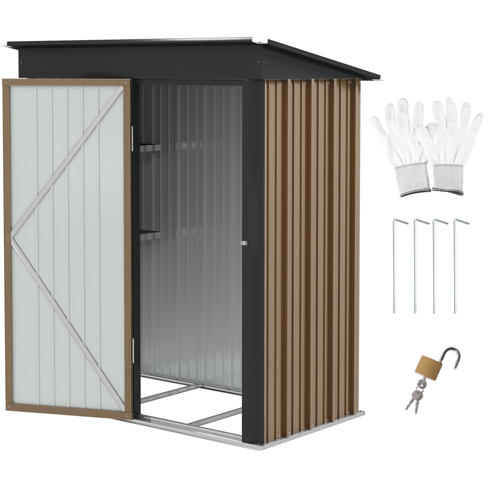 Outsunny 5 x 3ft Single Door Brown Steel Small Lean To Bike Shed Image 4