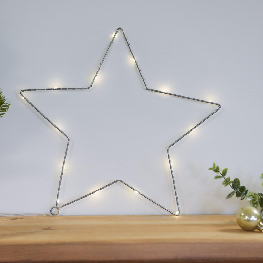 Thompson and Morgan Christmas Gift 15 Warm White LED Battery Operated Silver Star Image 2